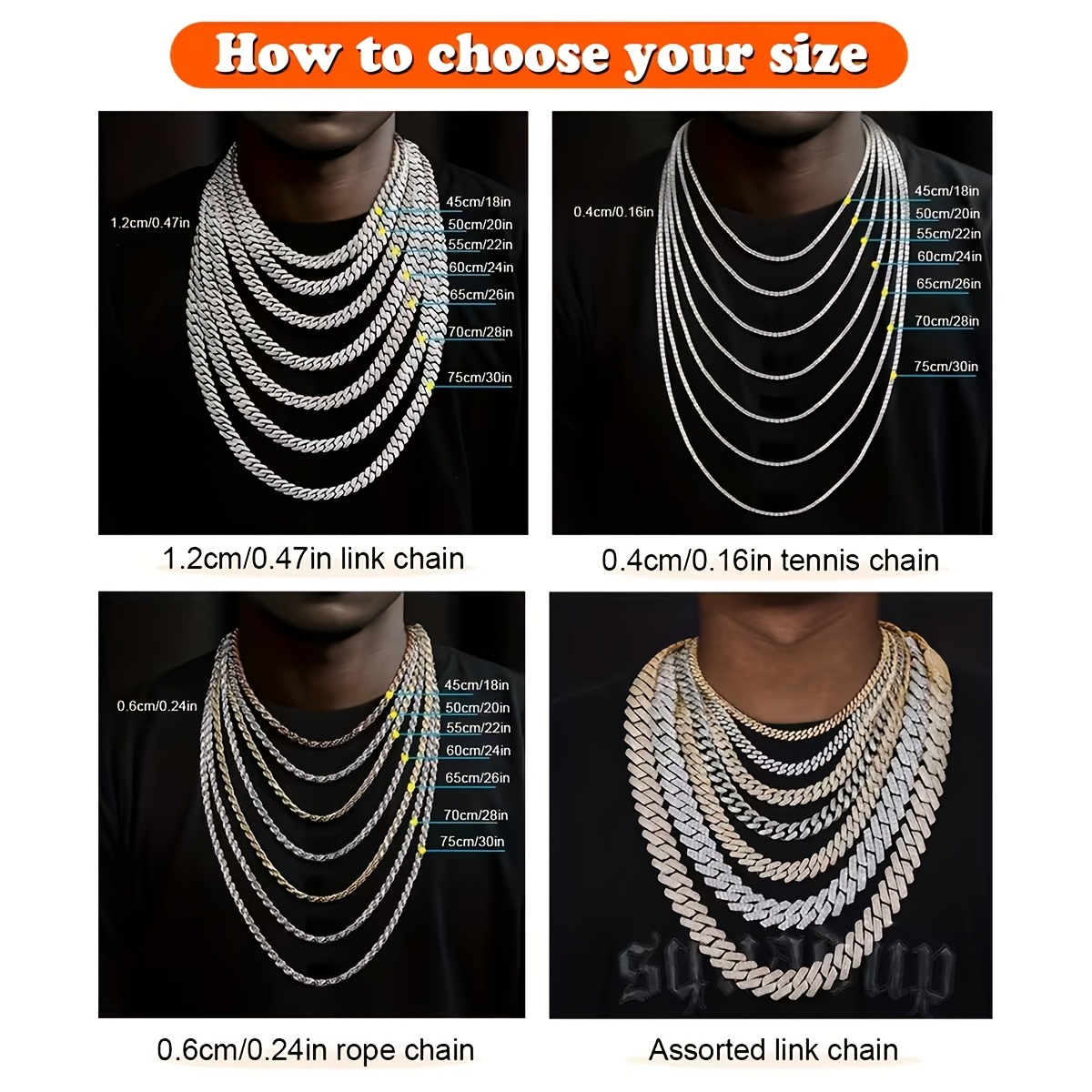 4pcs Classic Cuban Chains Necklace & Bracelet Set with Cross Pendant